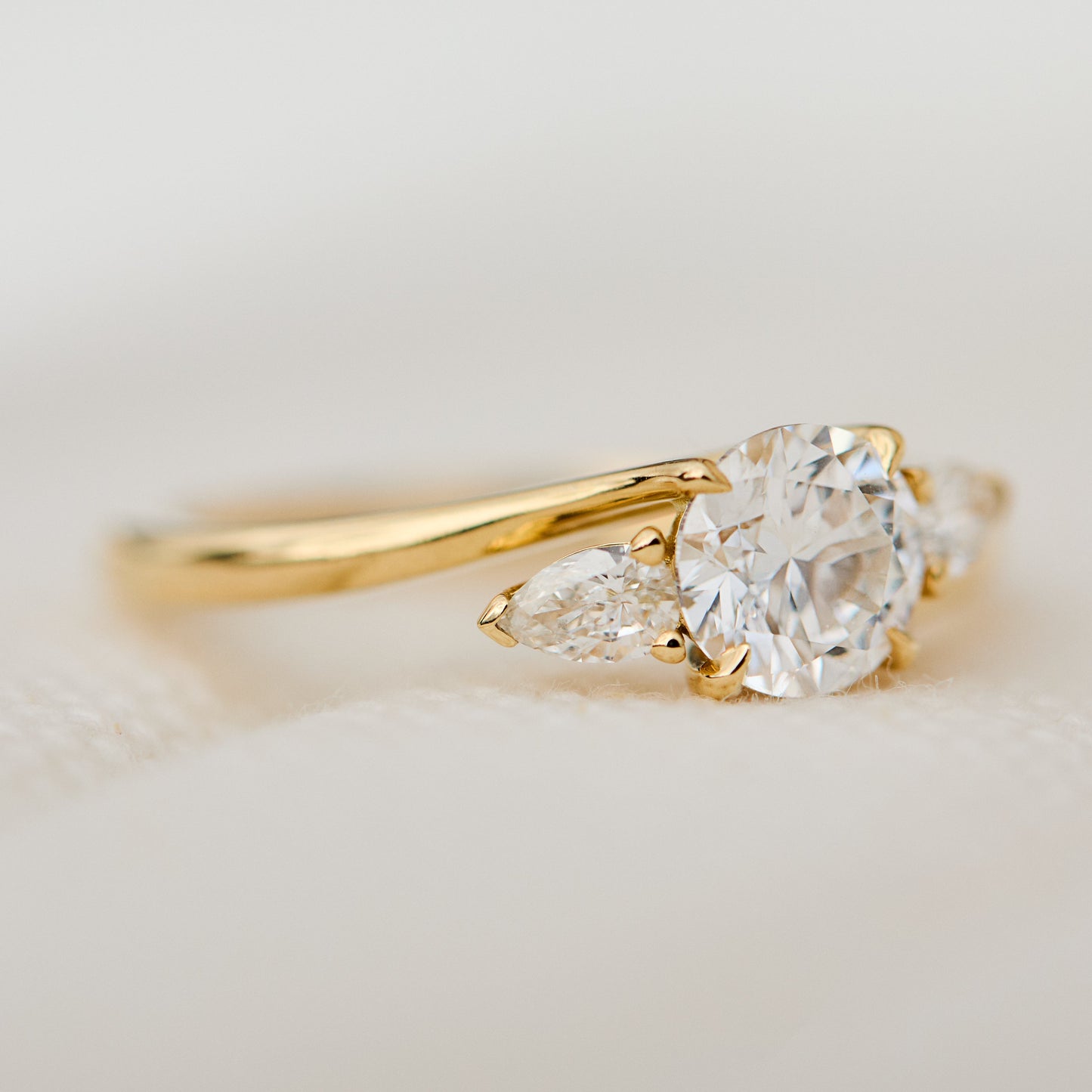 Marquise Shaped Three Stone Lab Grown Diamond Engagement Ring