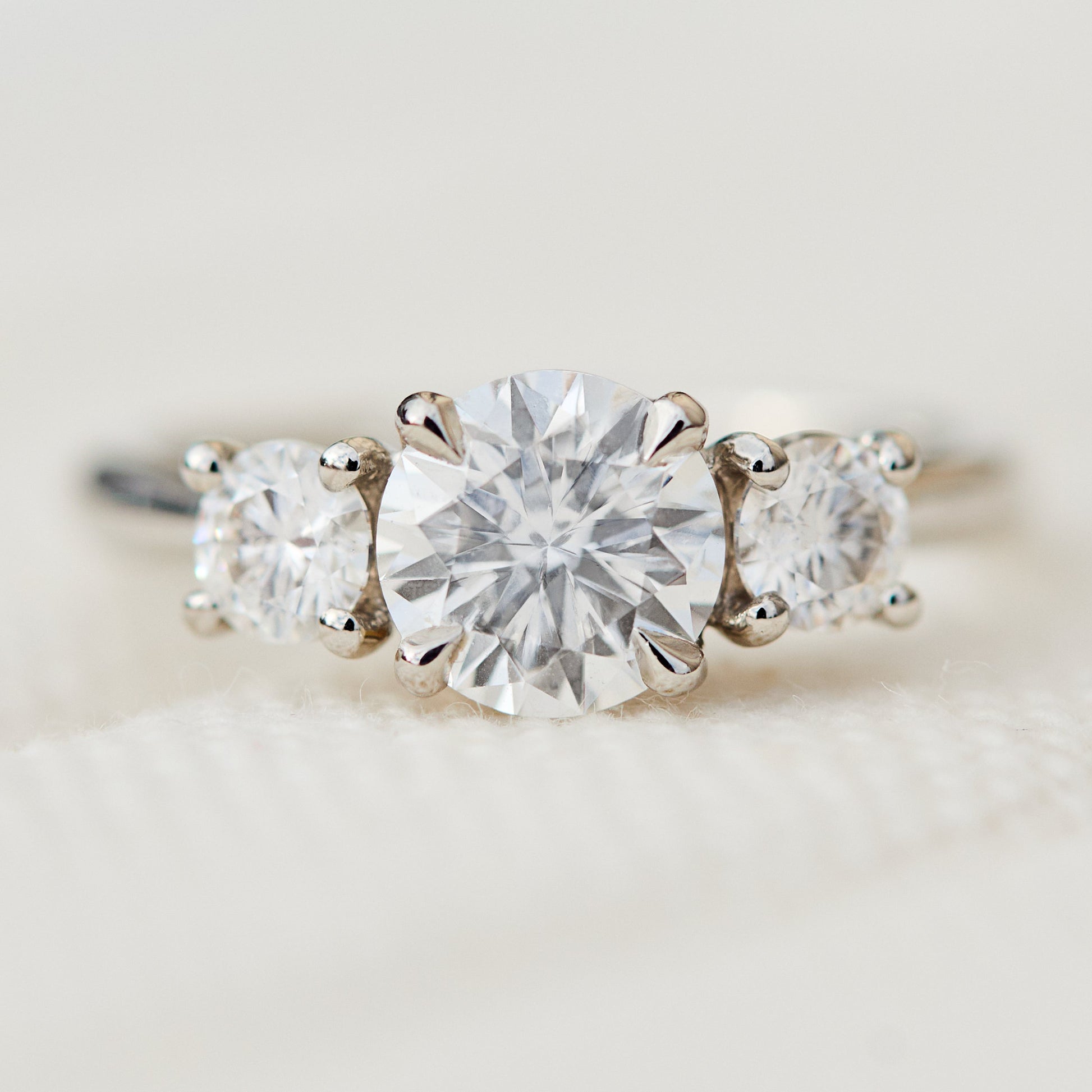 Marquise Shaped Three Stone Lab Grown Diamond Engagement Ring