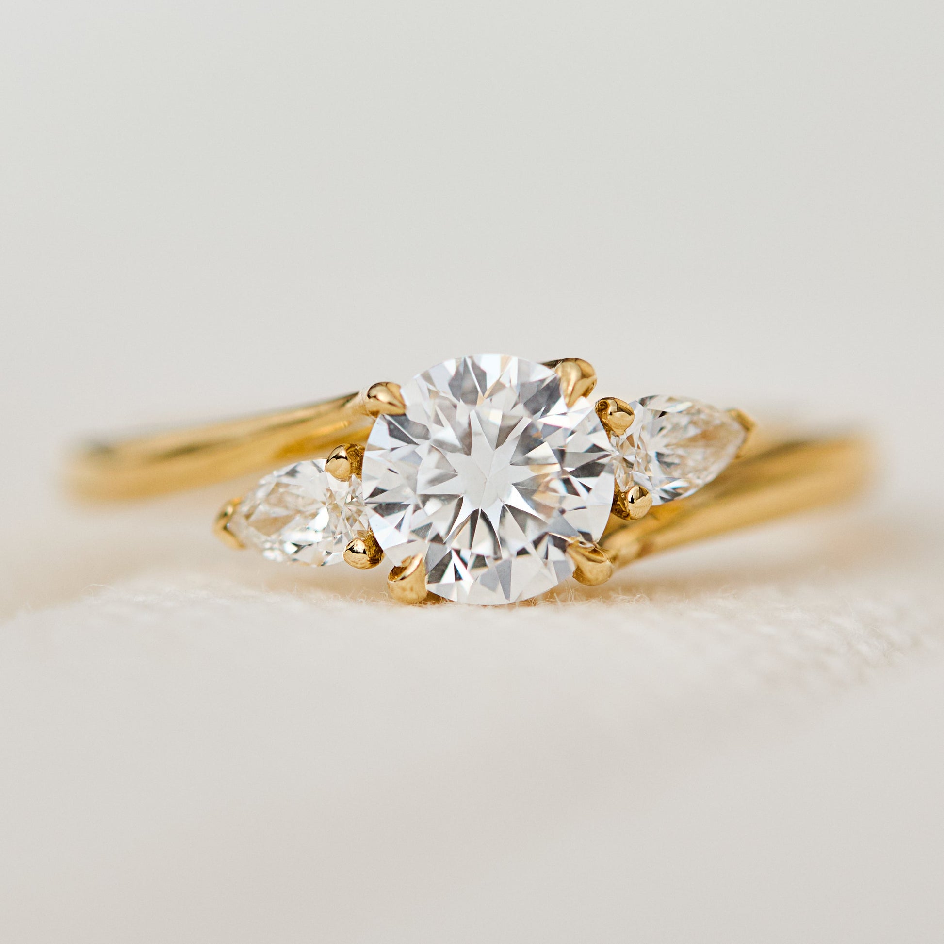 Marquise Shaped Three Stone Lab Grown Diamond Engagement Ring