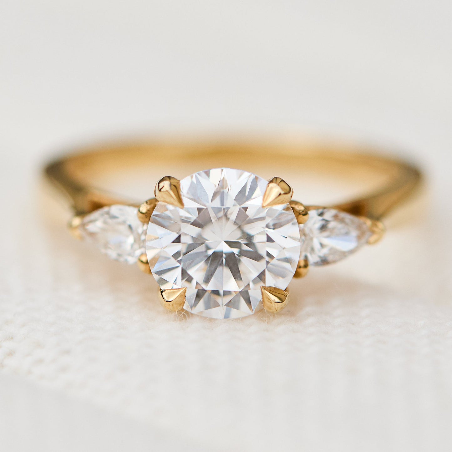 Marquise Shaped Three Stone Lab Grown Diamond Engagement Ring