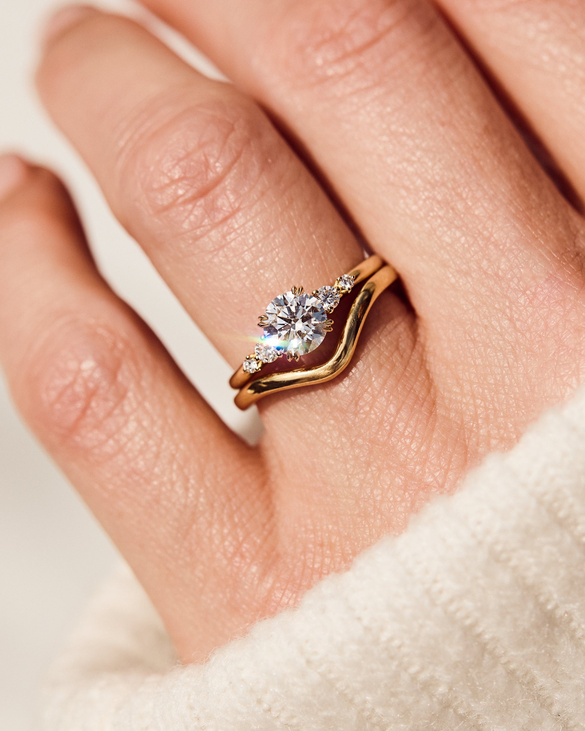 Marquise Shaped Three Stone Lab Grown Diamond Engagement Ring