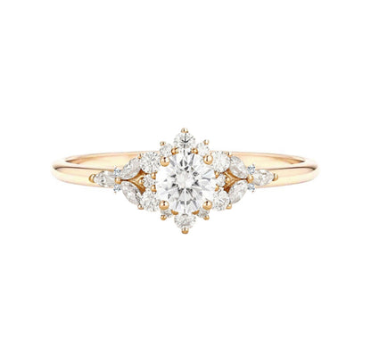 1 CT Round Cut Cluster Setting Lab Grown Diamond Engagement Ring