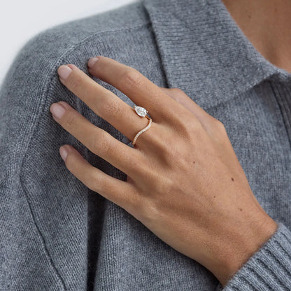 Timeless 0.75 CT Pear Cut Swirl Unique Pave Setting Lab Grown Diamond Engagement Ring