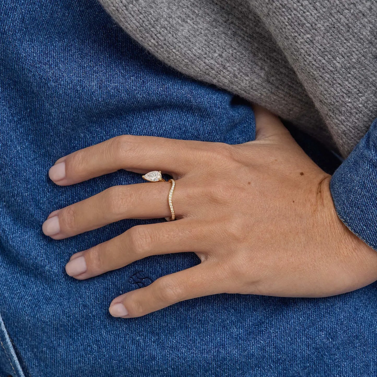 Timeless 0.75 CT Pear Cut Swirl Unique Pave Setting Lab Grown Diamond Engagement Ring