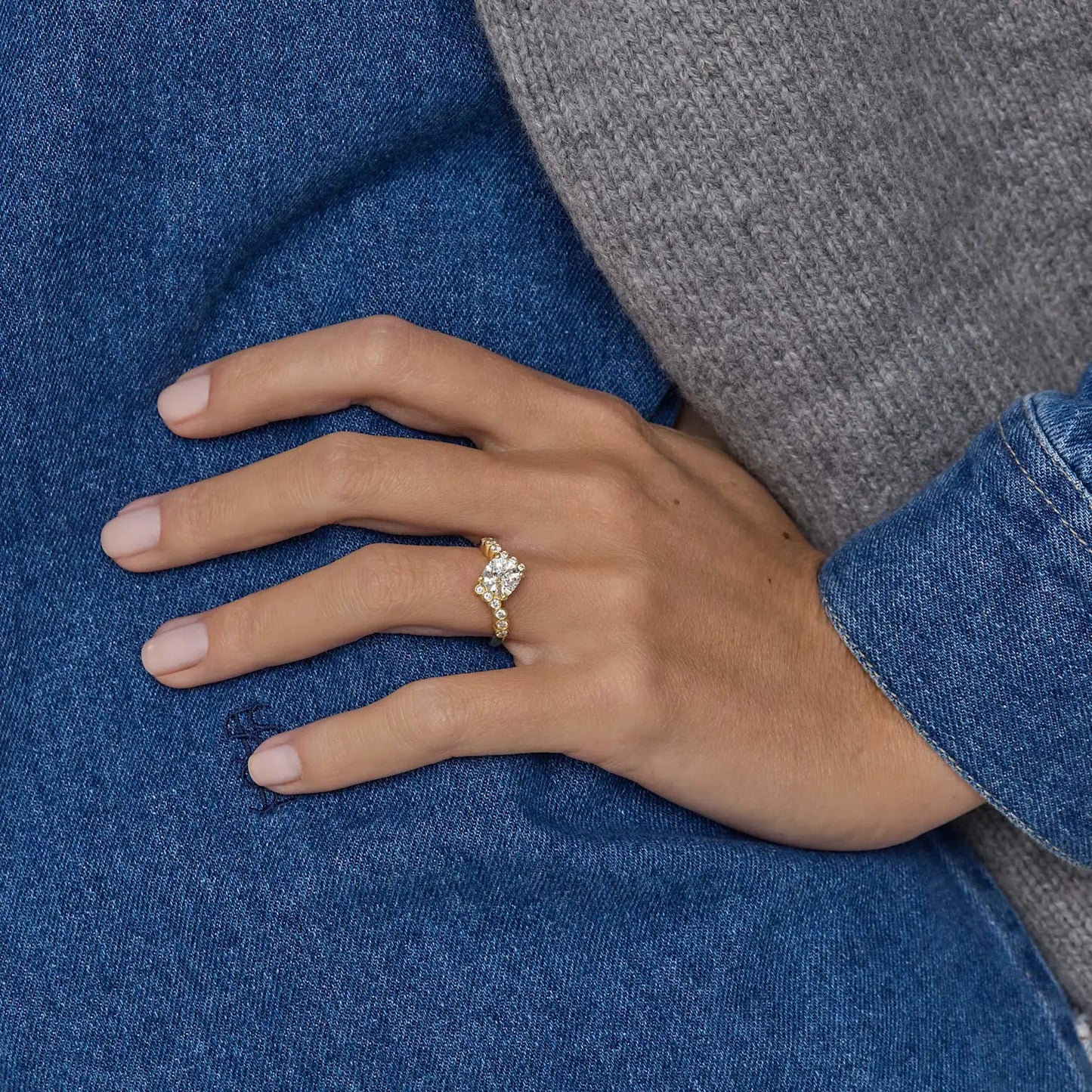 Timeless 1.5 CT Cushion Cut Swirl Bezel Pave Lab Grown Diamond Engagement Ring