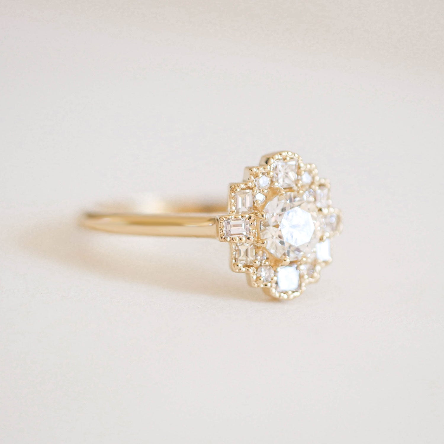 Marquise Shaped Three Stone Lab Grown Diamond Engagement Ring