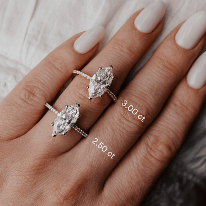 Marquise Shaped Three Stone Lab Grown Diamond Engagement Ring