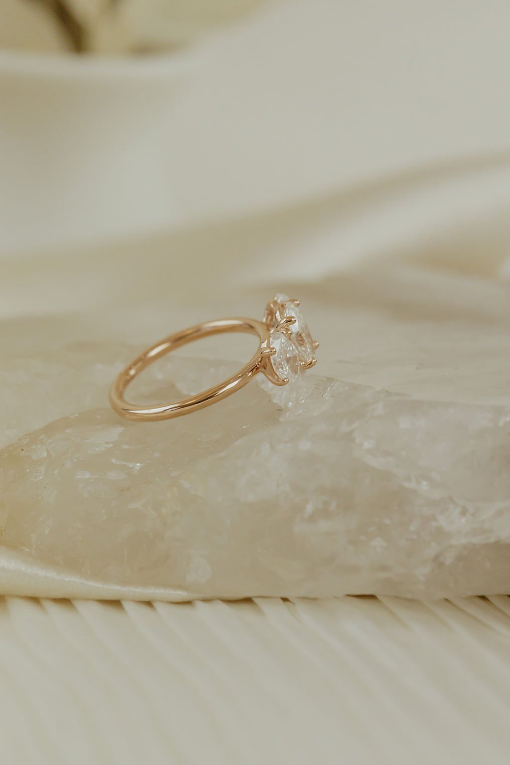 Marquise Shaped Three Stone Lab Grown Diamond Engagement Ring