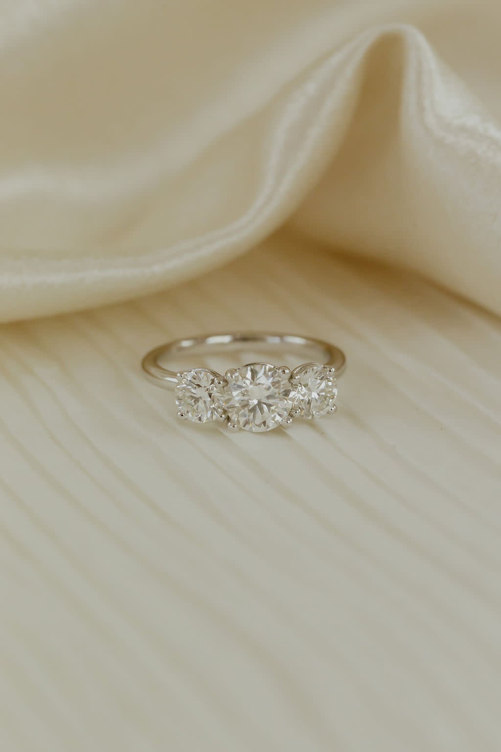 Marquise Shaped Three Stone Lab Grown Diamond Engagement Ring