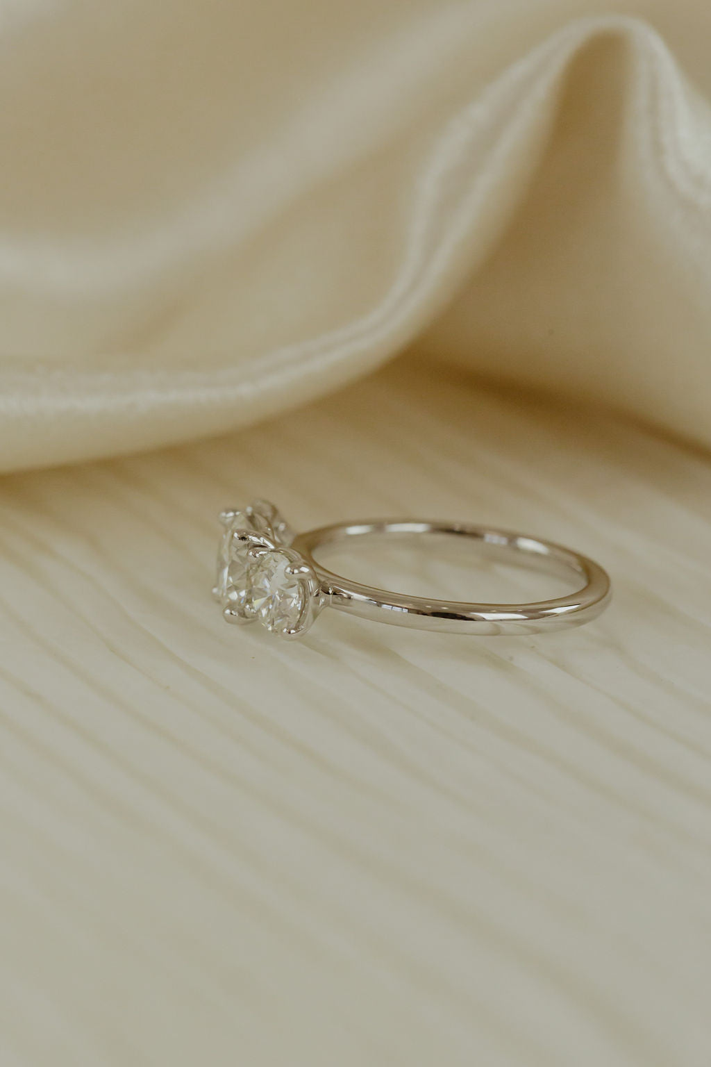 Marquise Shaped Three Stone Lab Grown Diamond Engagement Ring