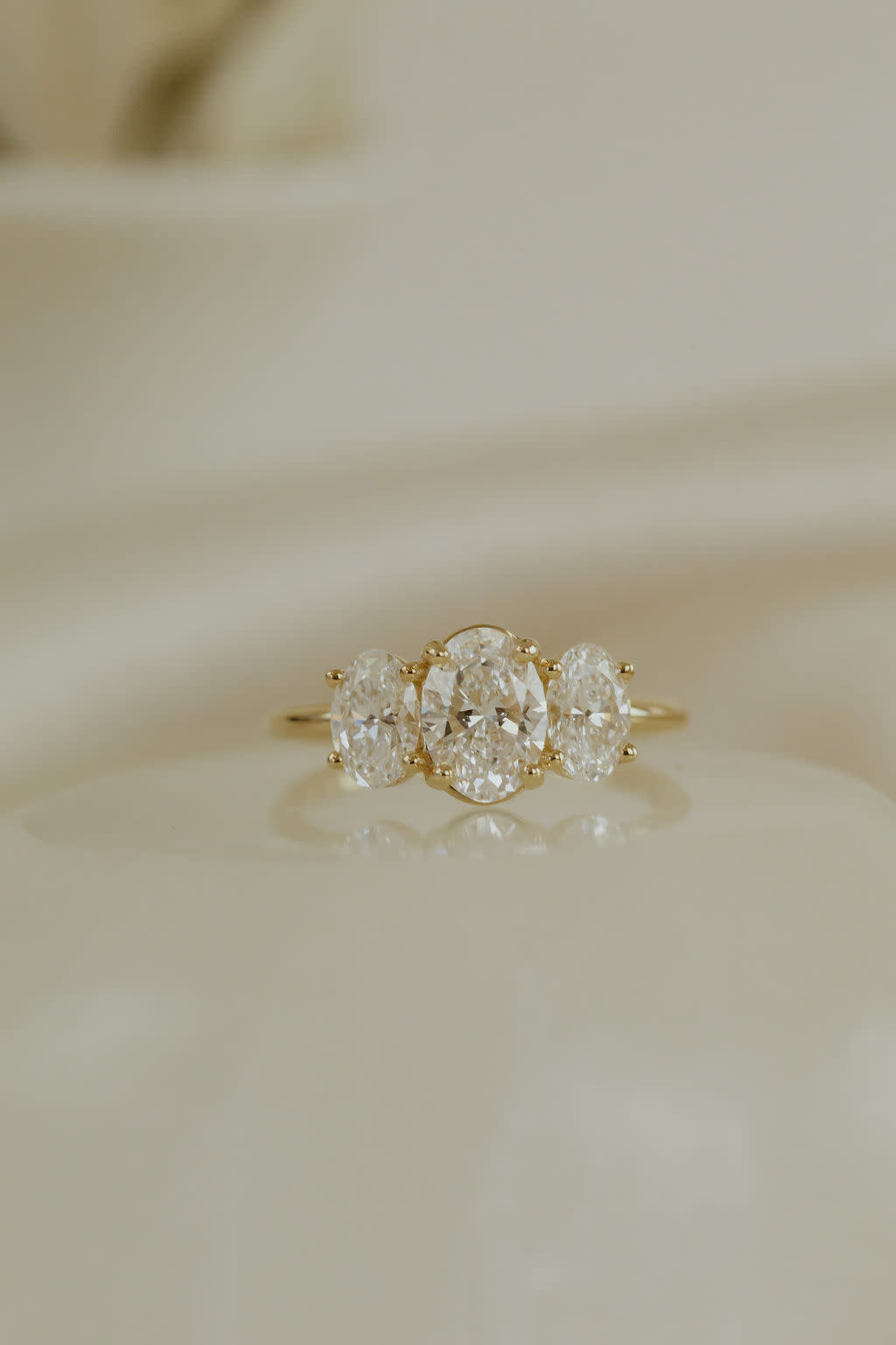 Marquise Shaped Three Stone Lab Grown Diamond Engagement Ring