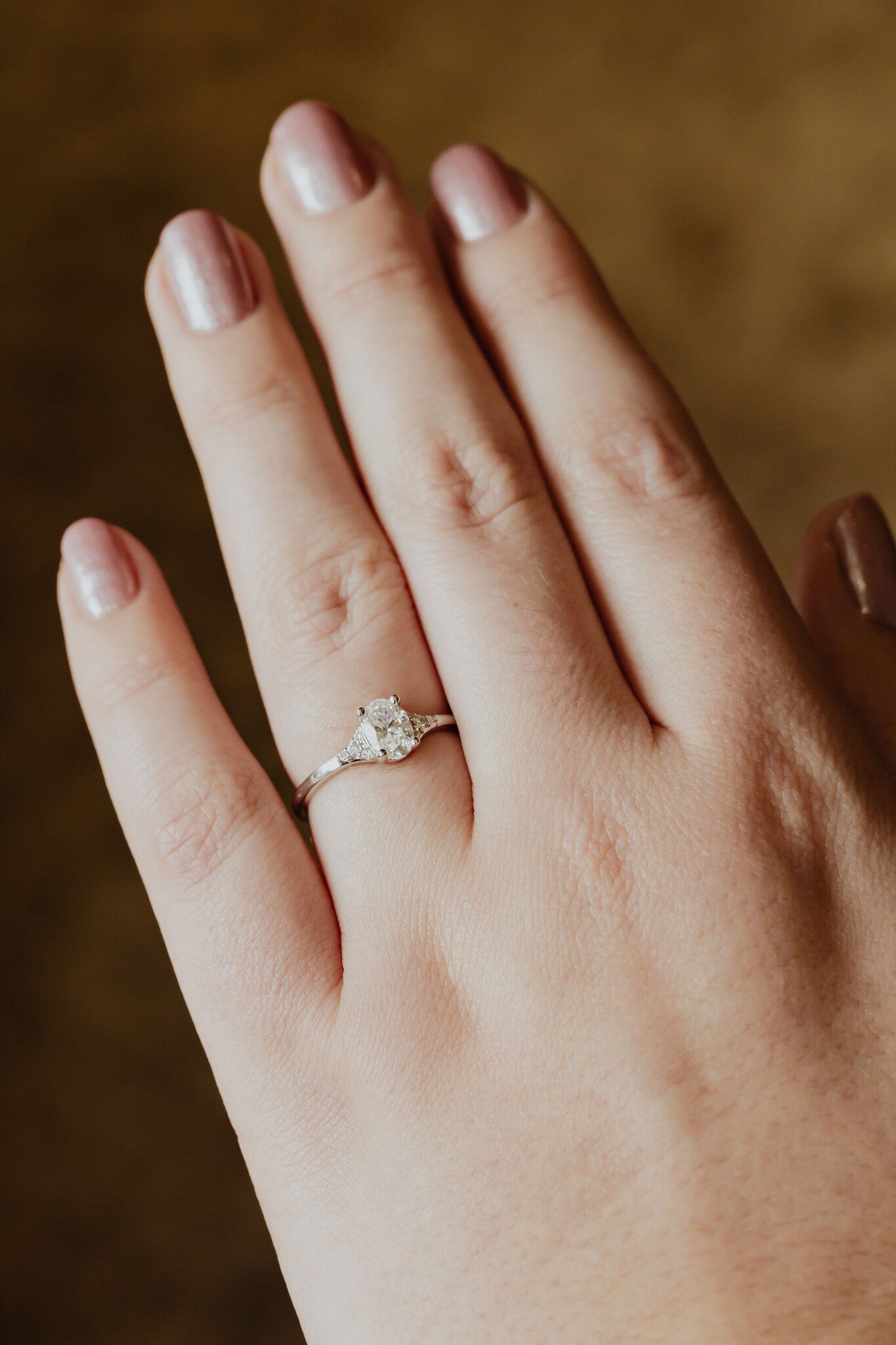 Marquise Shaped Three Stone Lab Grown Diamond Engagement Ring