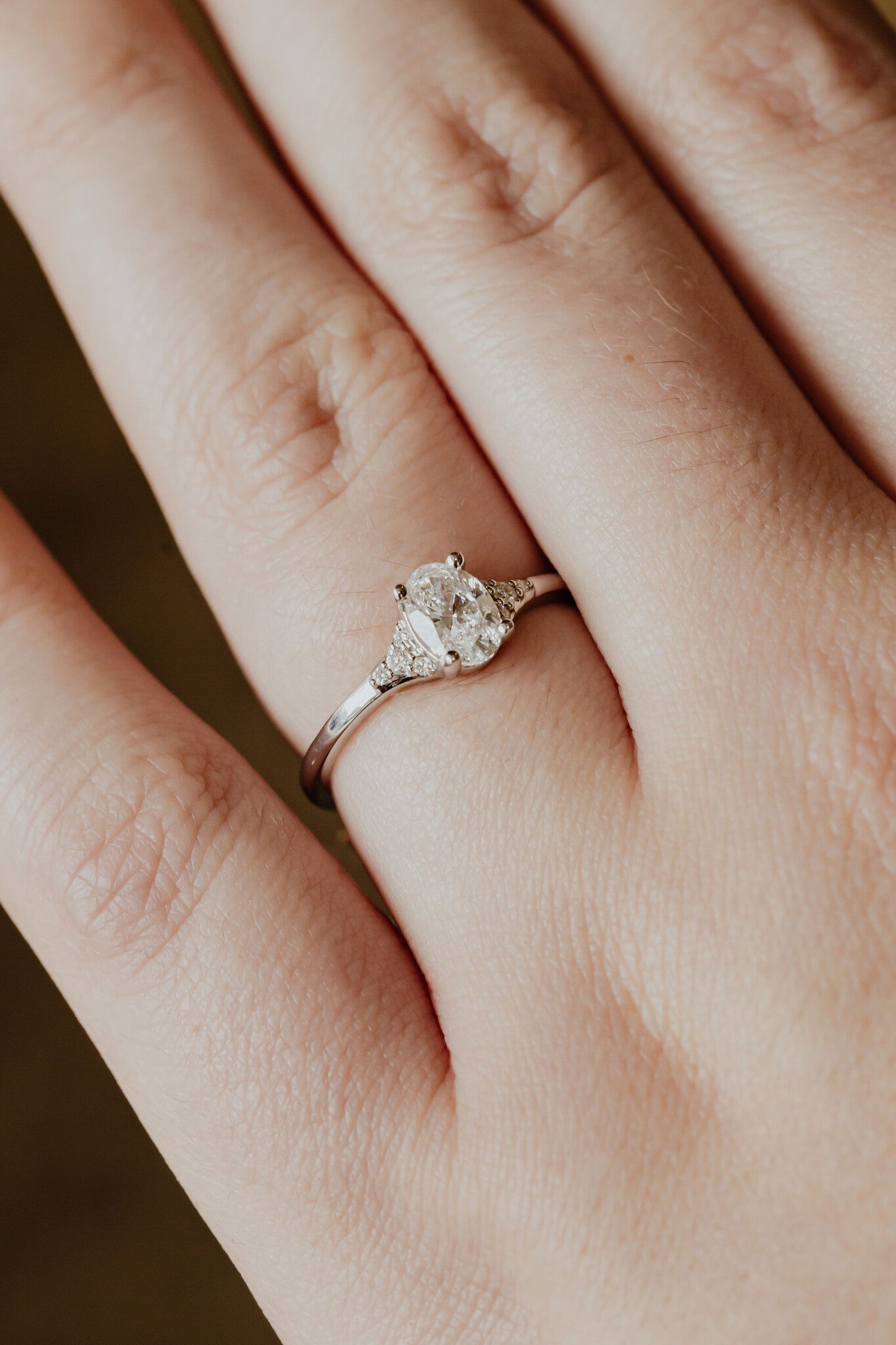 Marquise Shaped Three Stone Lab Grown Diamond Engagement Ring