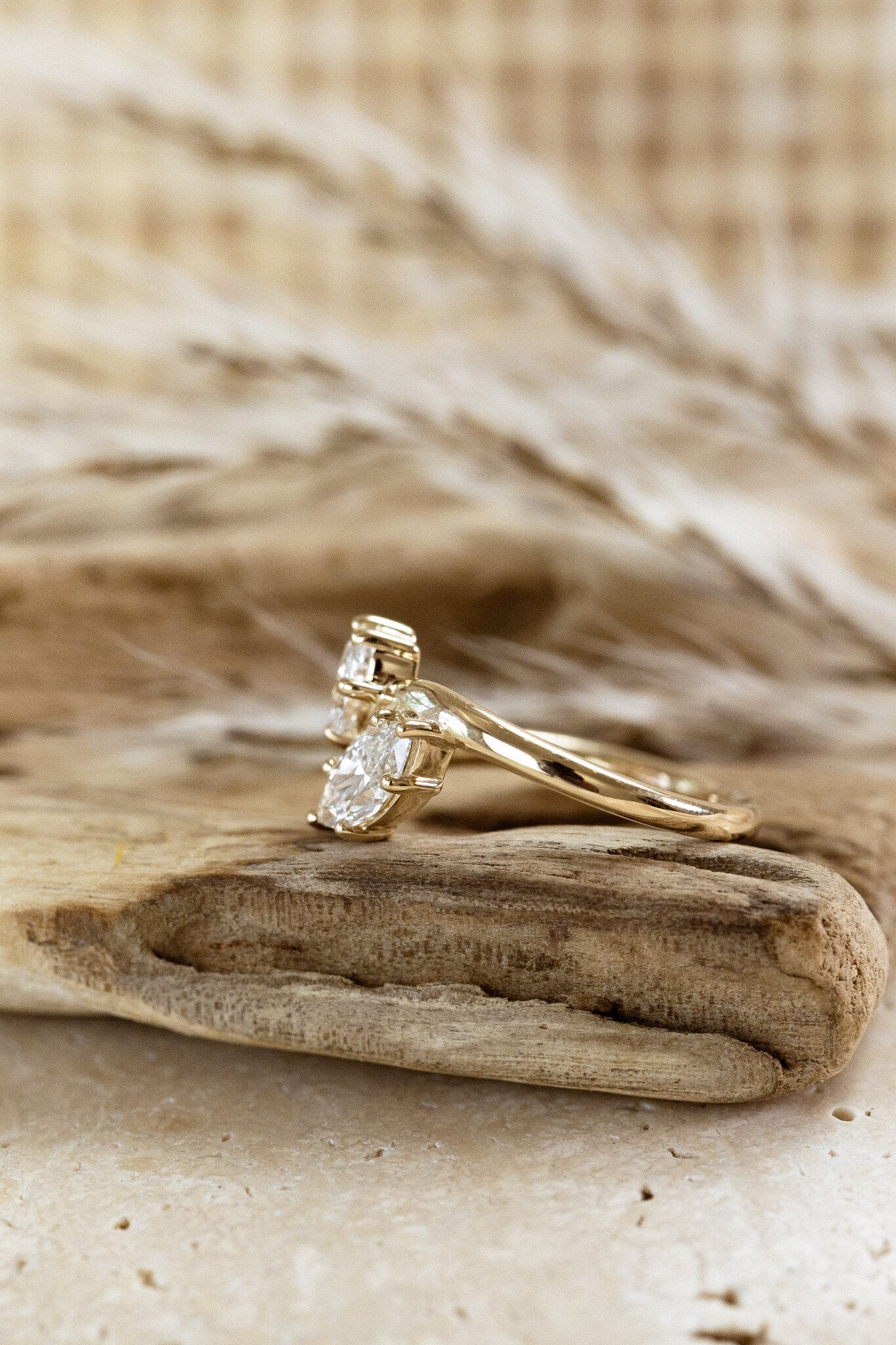 Marquise Shaped Three Stone Lab Grown Diamond Engagement Ring