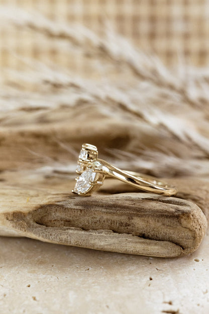 Marquise Shaped Three Stone Lab Grown Diamond Engagement Ring