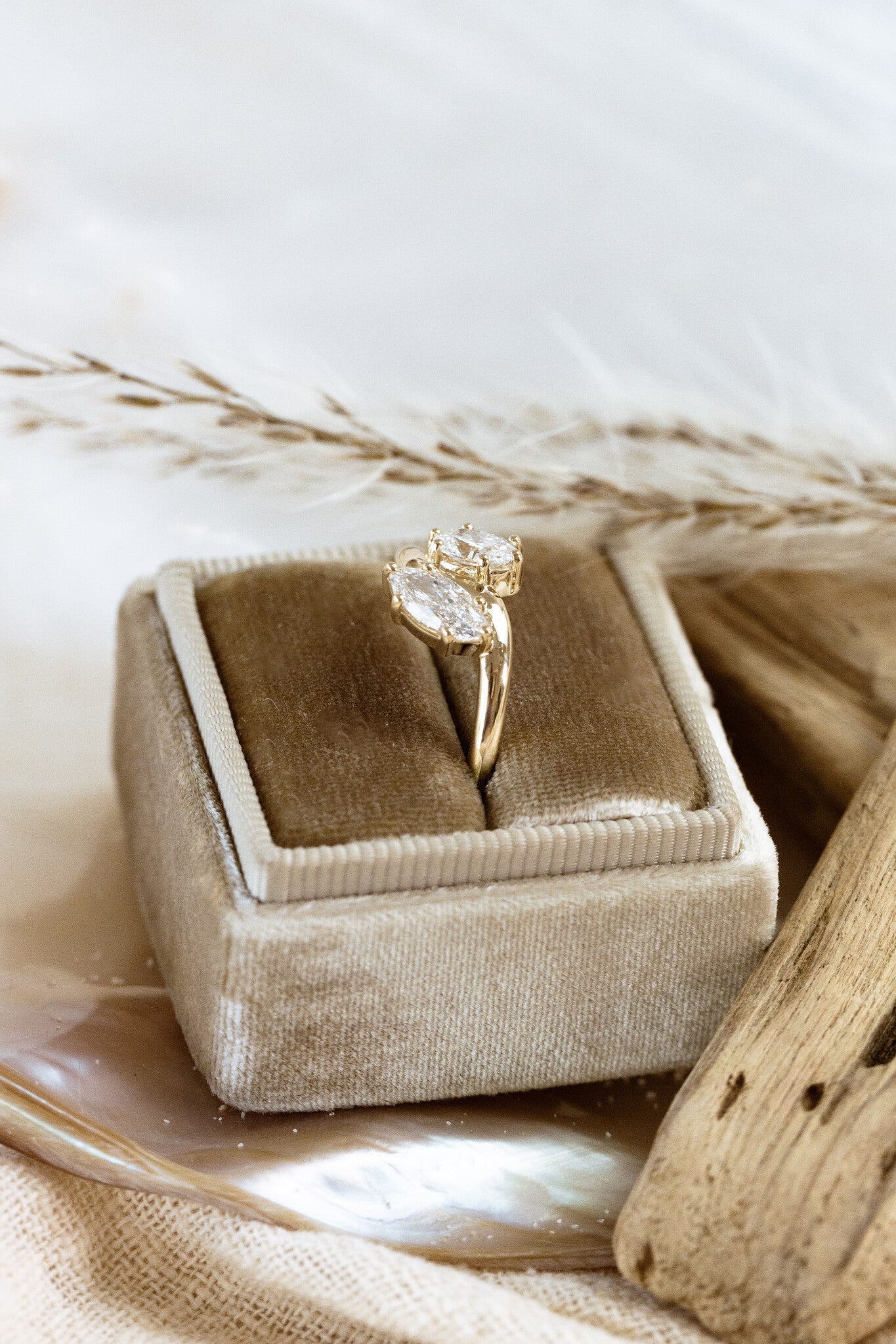 Marquise Shaped Three Stone Lab Grown Diamond Engagement Ring