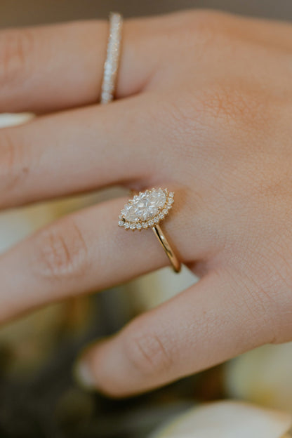 Marquise Shaped Three Stone Lab Grown Diamond Engagement Ring