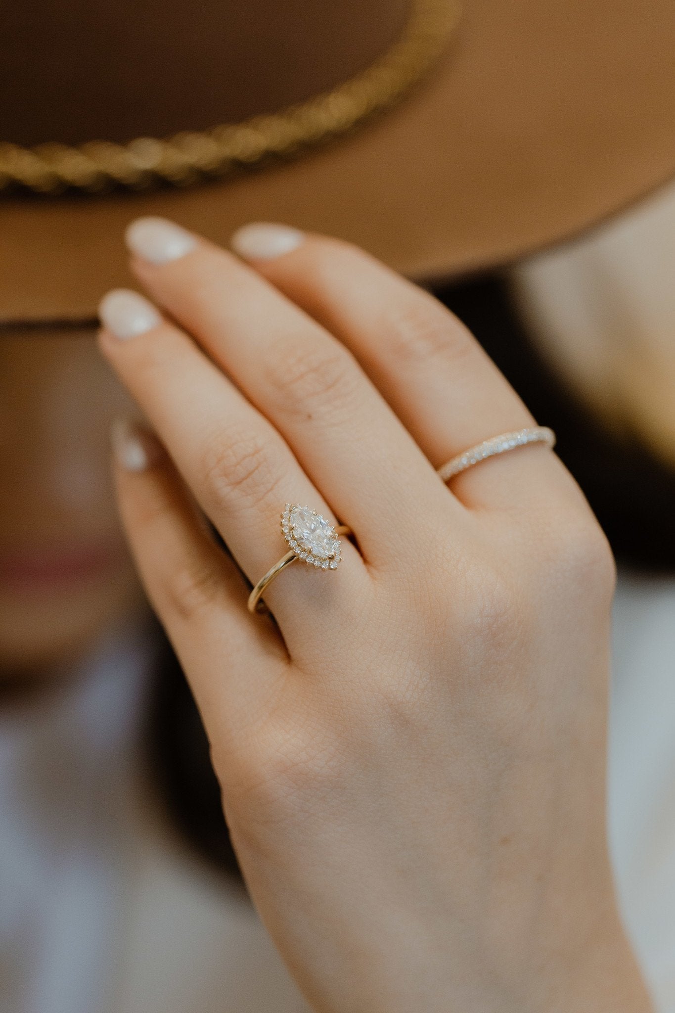 Marquise Shaped Three Stone Lab Grown Diamond Engagement Ring