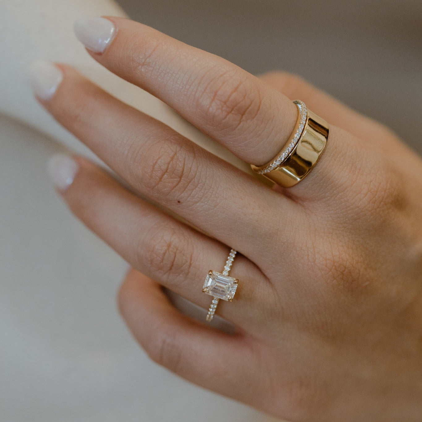 Marquise Shaped Three Stone Lab Grown Diamond Engagement Ring