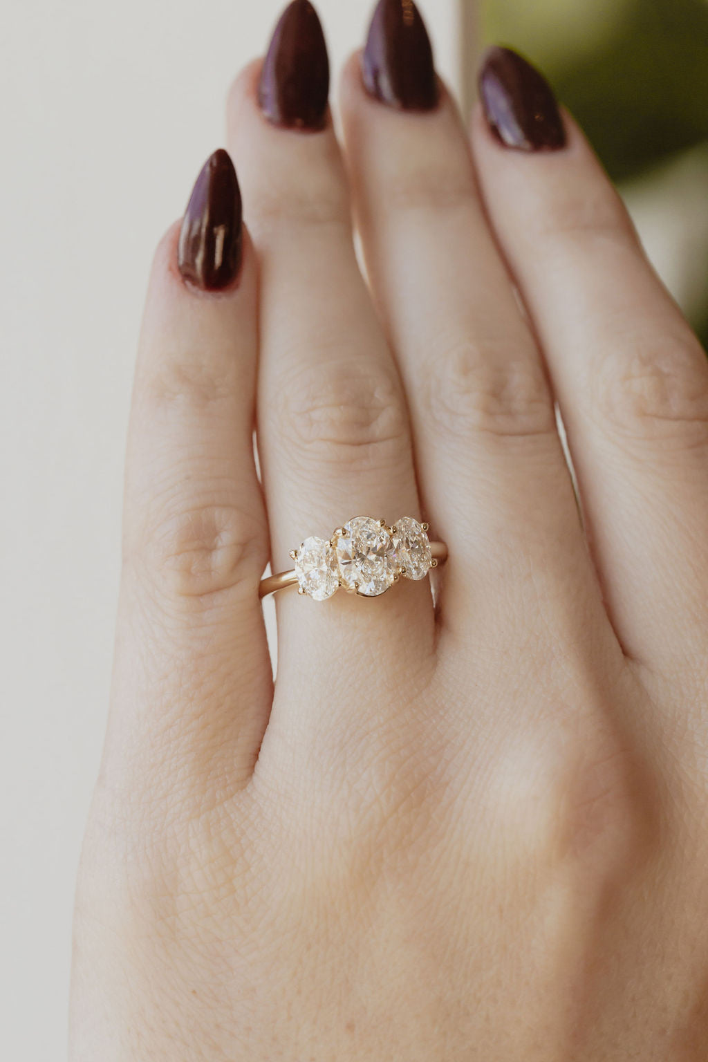 Marquise Shaped Three Stone Lab Grown Diamond Engagement Ring