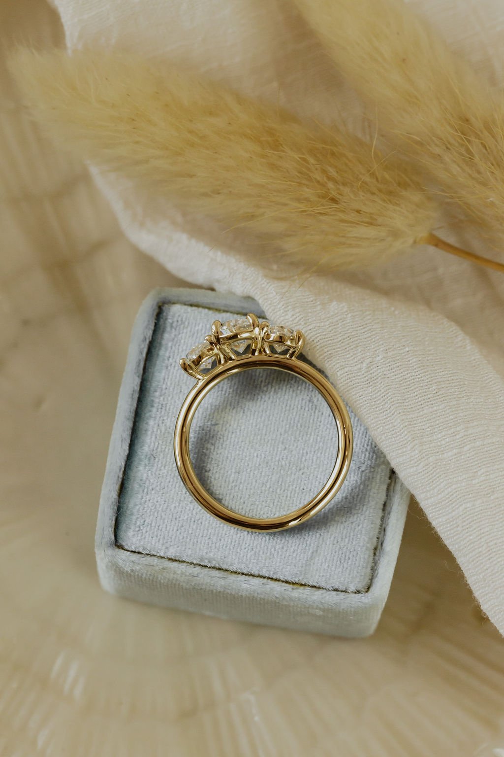 Marquise Shaped Three Stone Lab Grown Diamond Engagement Ring