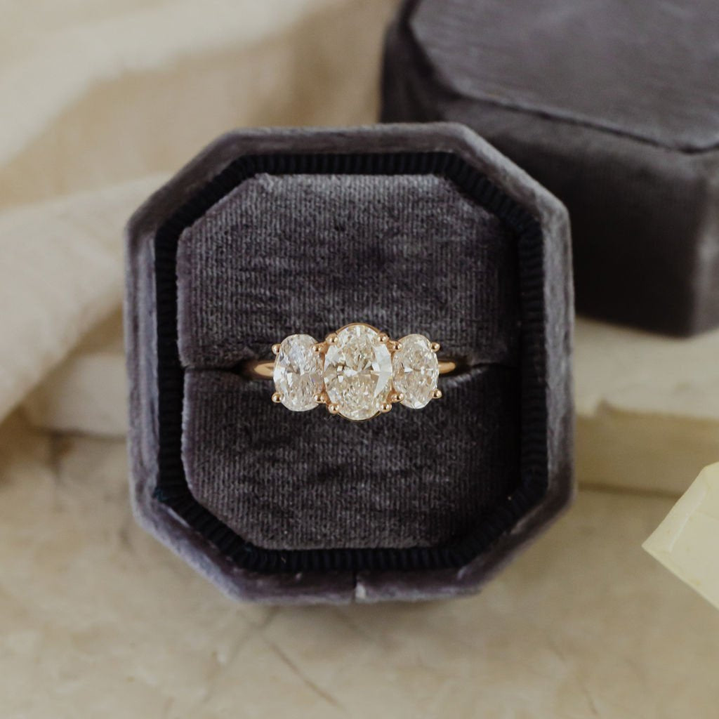 Marquise Shaped Three Stone Lab Grown Diamond Engagement Ring