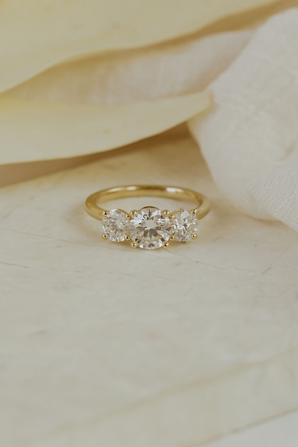 Marquise Shaped Three Stone Lab Grown Diamond Engagement Ring