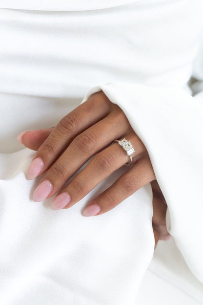 Marquise Shaped Three Stone Lab Grown Diamond Engagement Ring