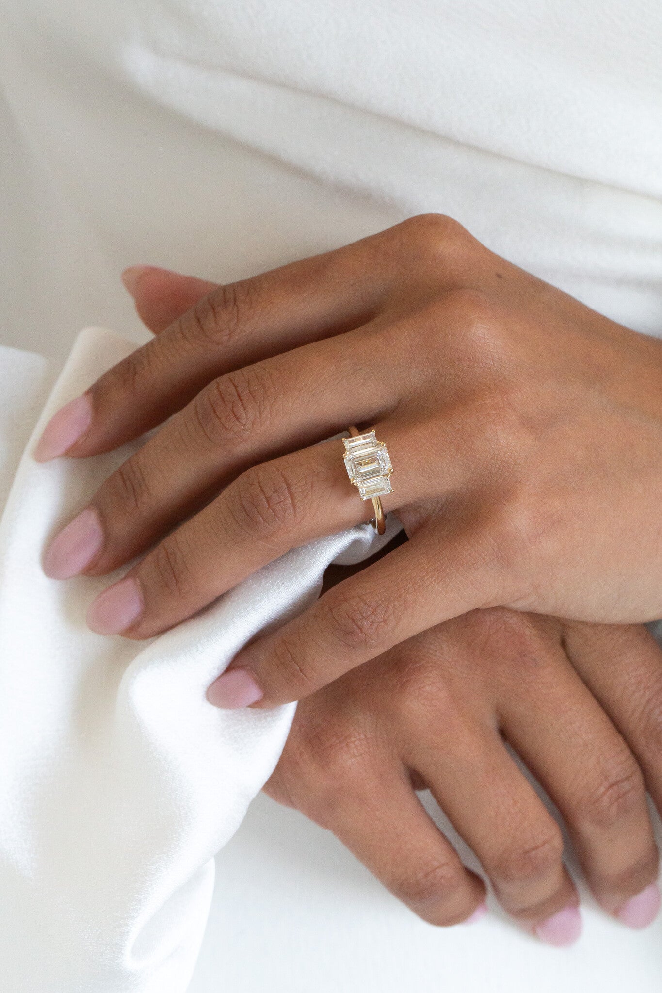 Marquise Shaped Three Stone Lab Grown Diamond Engagement Ring