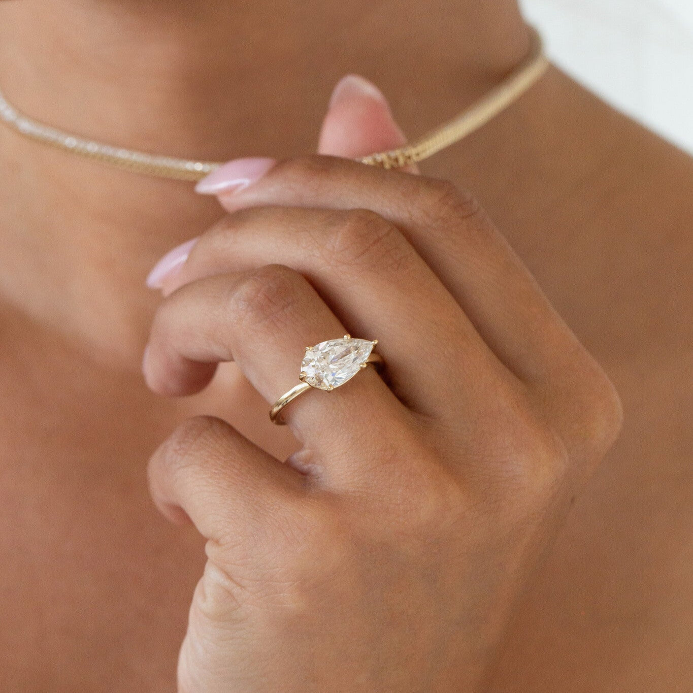 Marquise Shaped Three Stone Lab Grown Diamond Engagement Ring