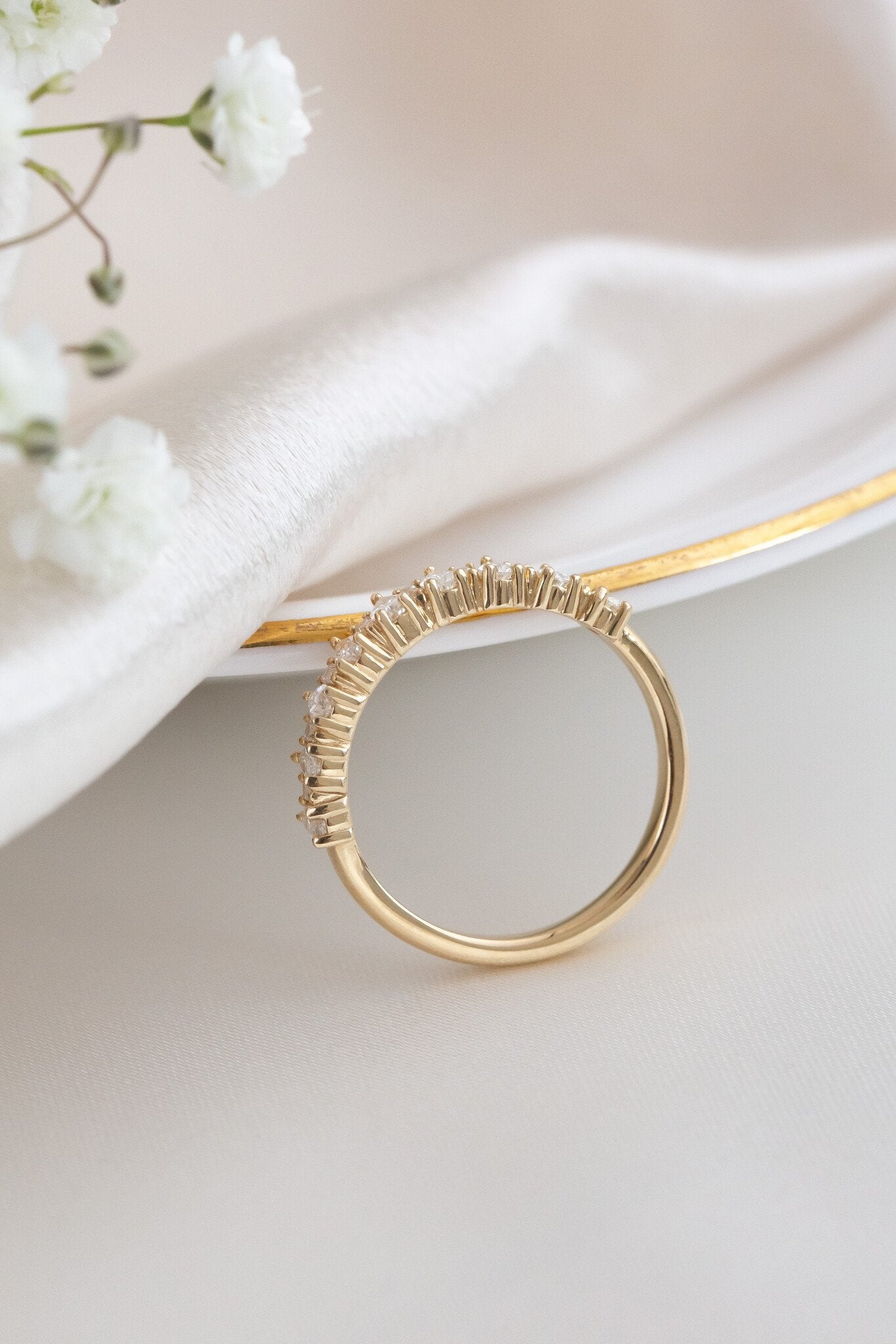 0.25 TCW Round Shaped Half Eternity Lab Grown Diamond Wedding Band