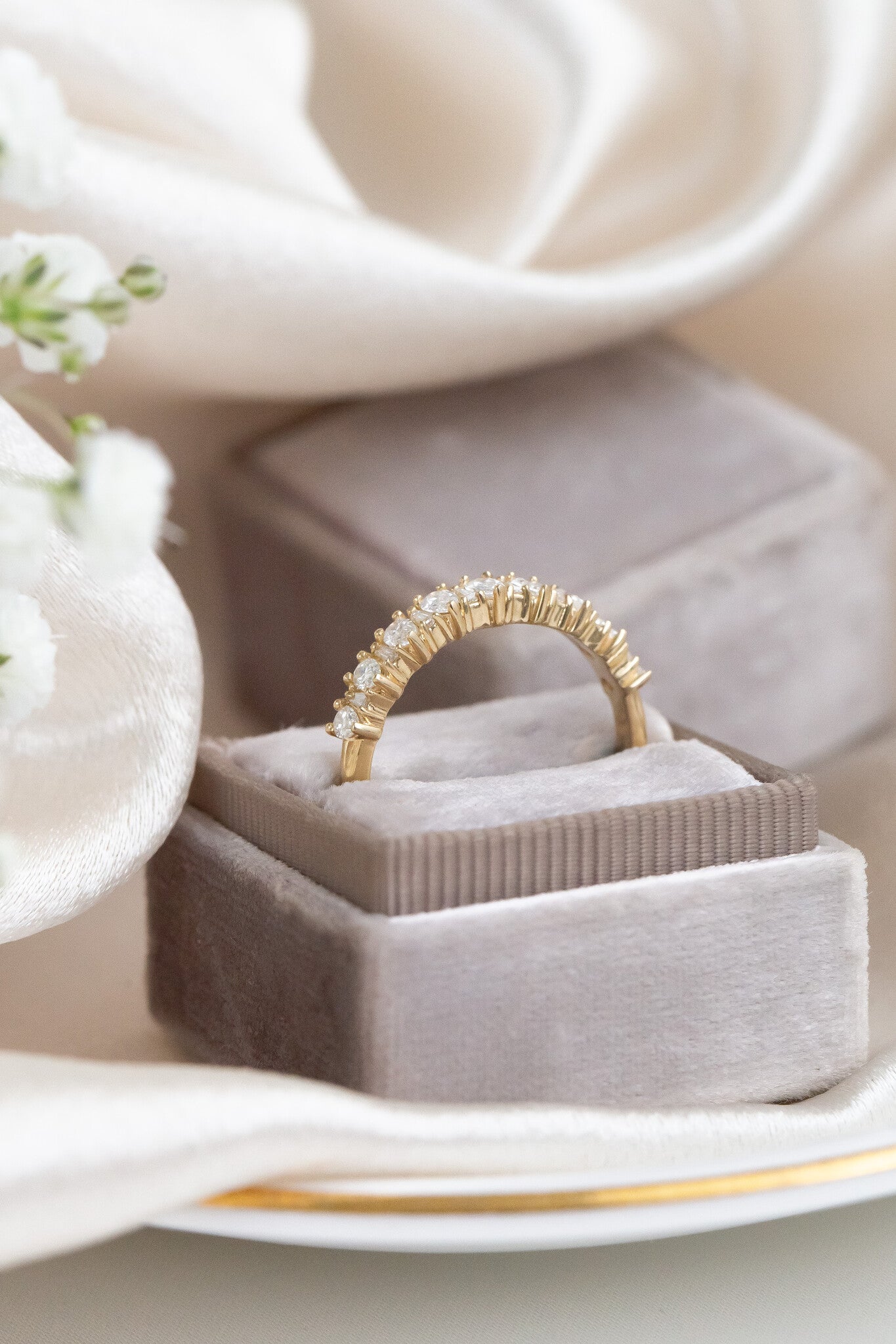 0.25 TCW Round Shaped Half Eternity Lab Grown Diamond Wedding Band