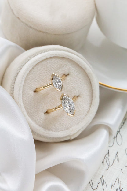 Marquise Shaped Three Stone Lab Grown Diamond Engagement Ring