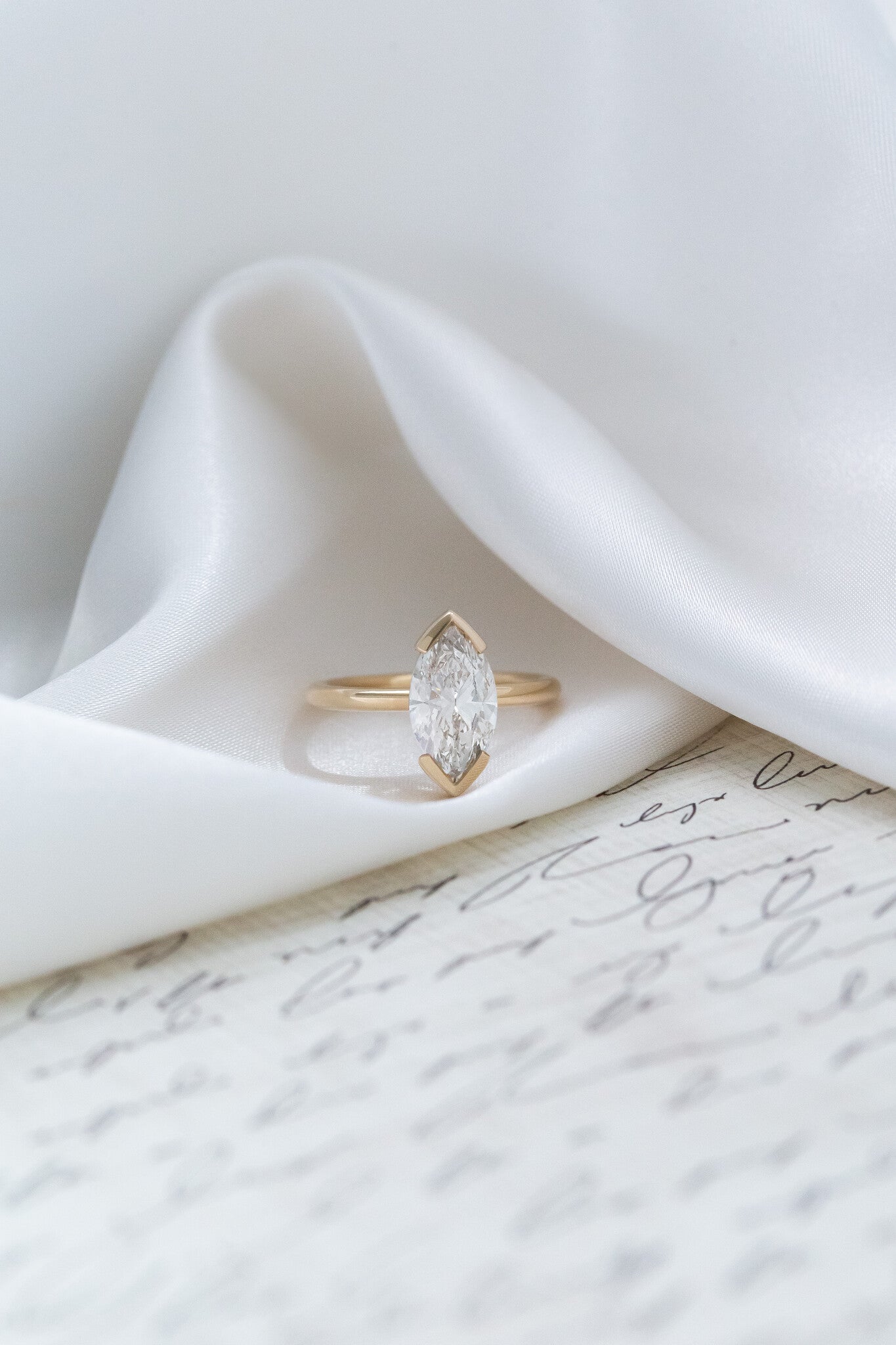 Marquise Shaped Three Stone Lab Grown Diamond Engagement Ring