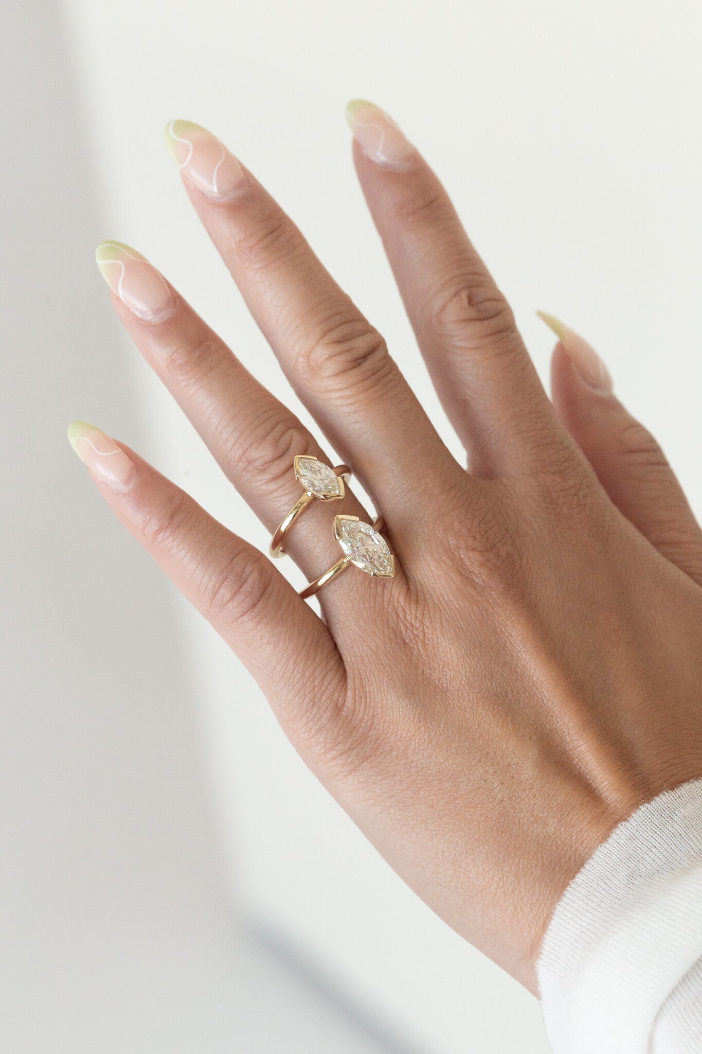 Marquise Shaped Three Stone Lab Grown Diamond Engagement Ring