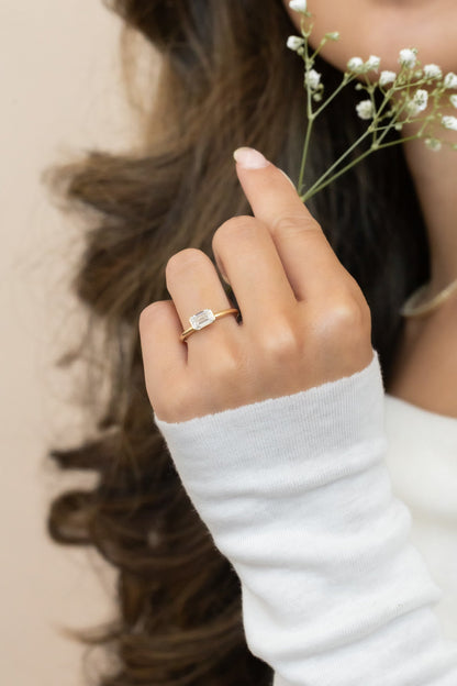 Marquise Shaped Three Stone Lab Grown Diamond Engagement Ring