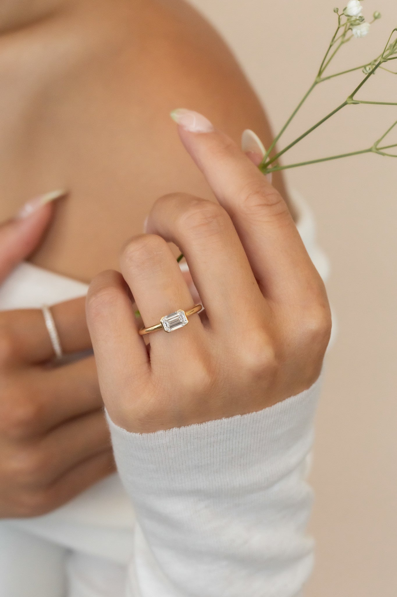 Marquise Shaped Three Stone Lab Grown Diamond Engagement Ring