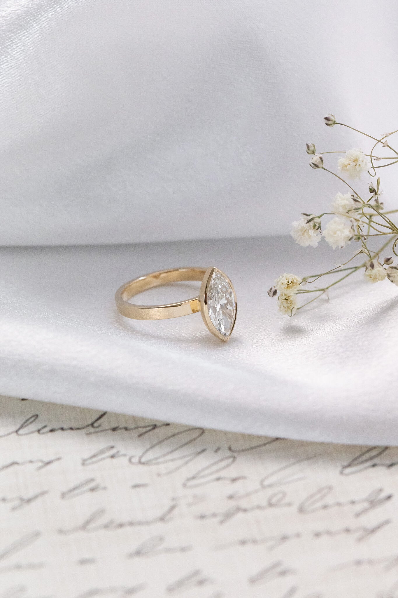 Marquise Shaped Three Stone Lab Grown Diamond Engagement Ring