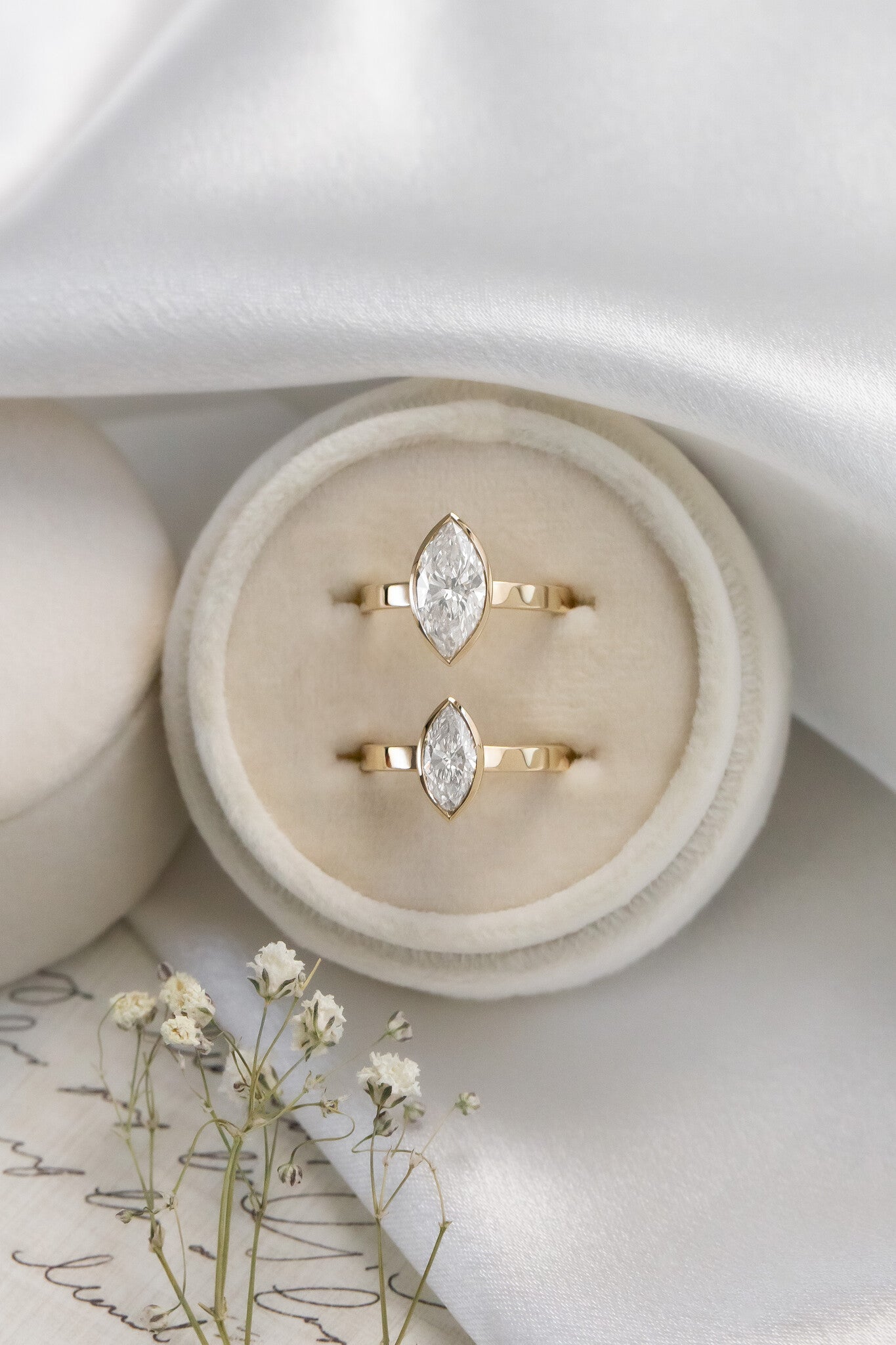 Marquise Shaped Three Stone Lab Grown Diamond Engagement Ring