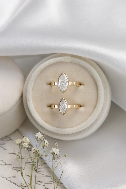 Marquise Shaped Three Stone Lab Grown Diamond Engagement Ring