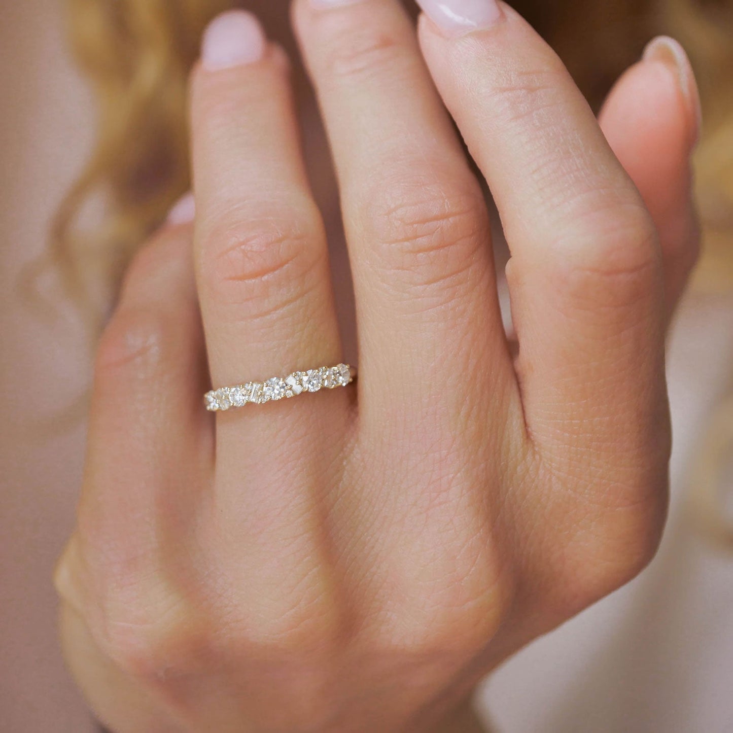 0.25 TCW Round Shaped Half Eternity Lab Grown Diamond Wedding Band