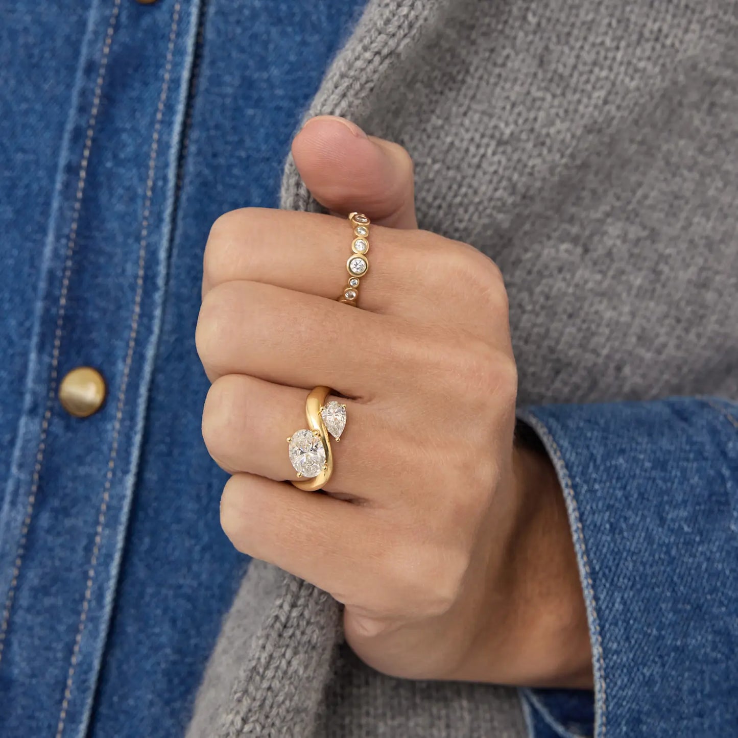 Timeless 2 CT Oval & Pear Cut Swirl Toi Eti Moi Setting Lab Grown Diamond Engagement Ring