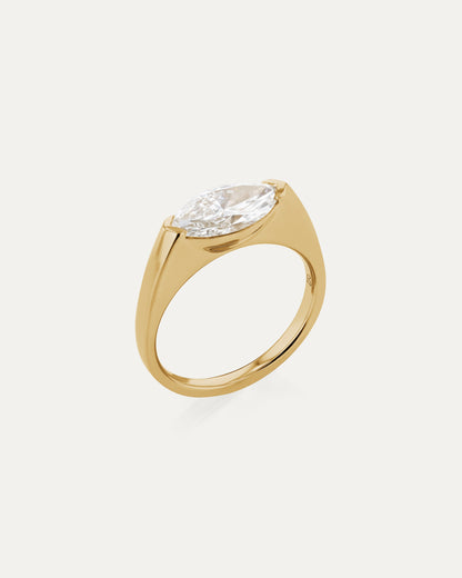 Marquise Shaped Three Stone Lab Grown Diamond Engagement Ring