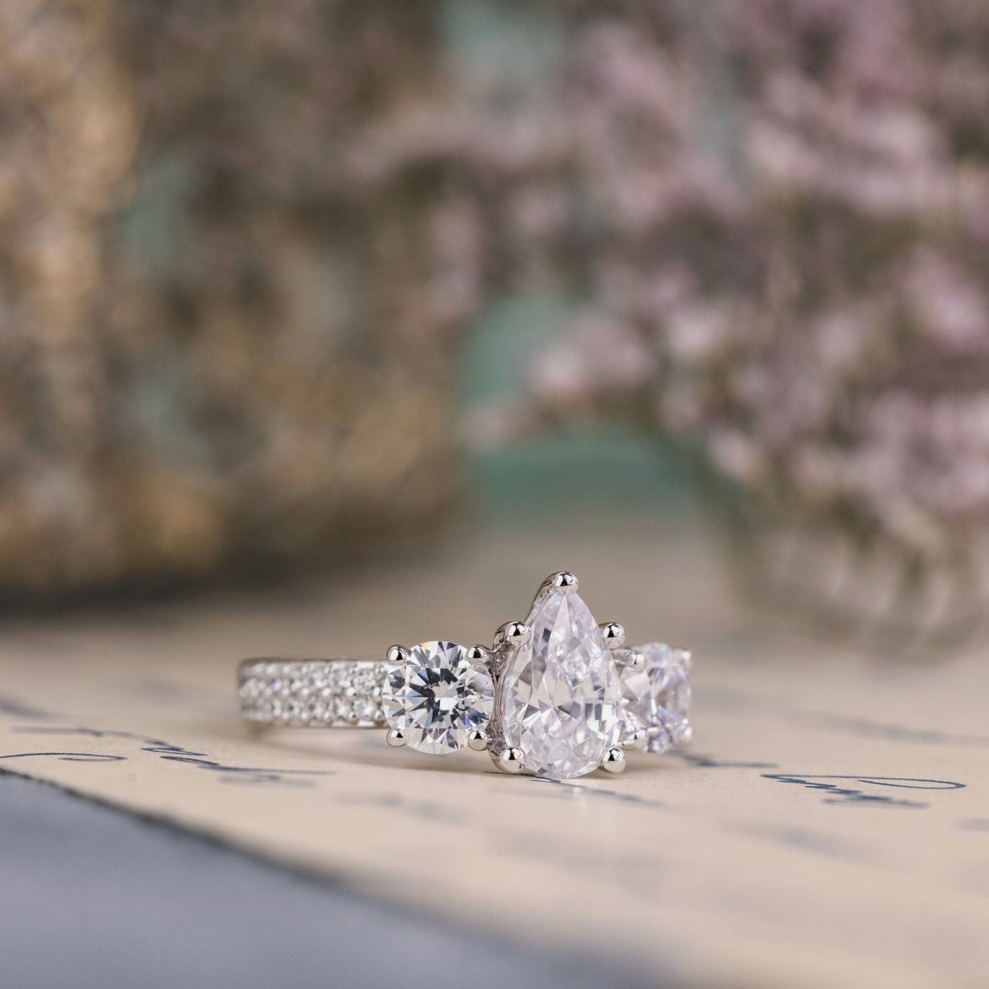 Marquise Shaped Three Stone Lab Grown Diamond Engagement Ring