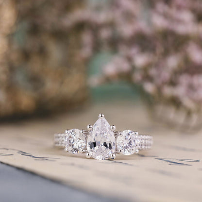 Marquise Shaped Three Stone Lab Grown Diamond Engagement Ring