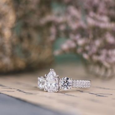 Marquise Shaped Three Stone Lab Grown Diamond Engagement Ring