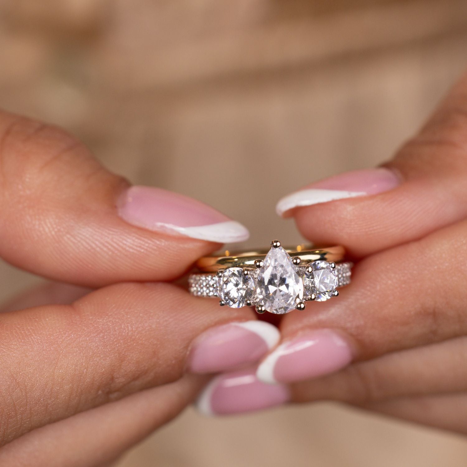 Marquise Shaped Three Stone Lab Grown Diamond Engagement Ring