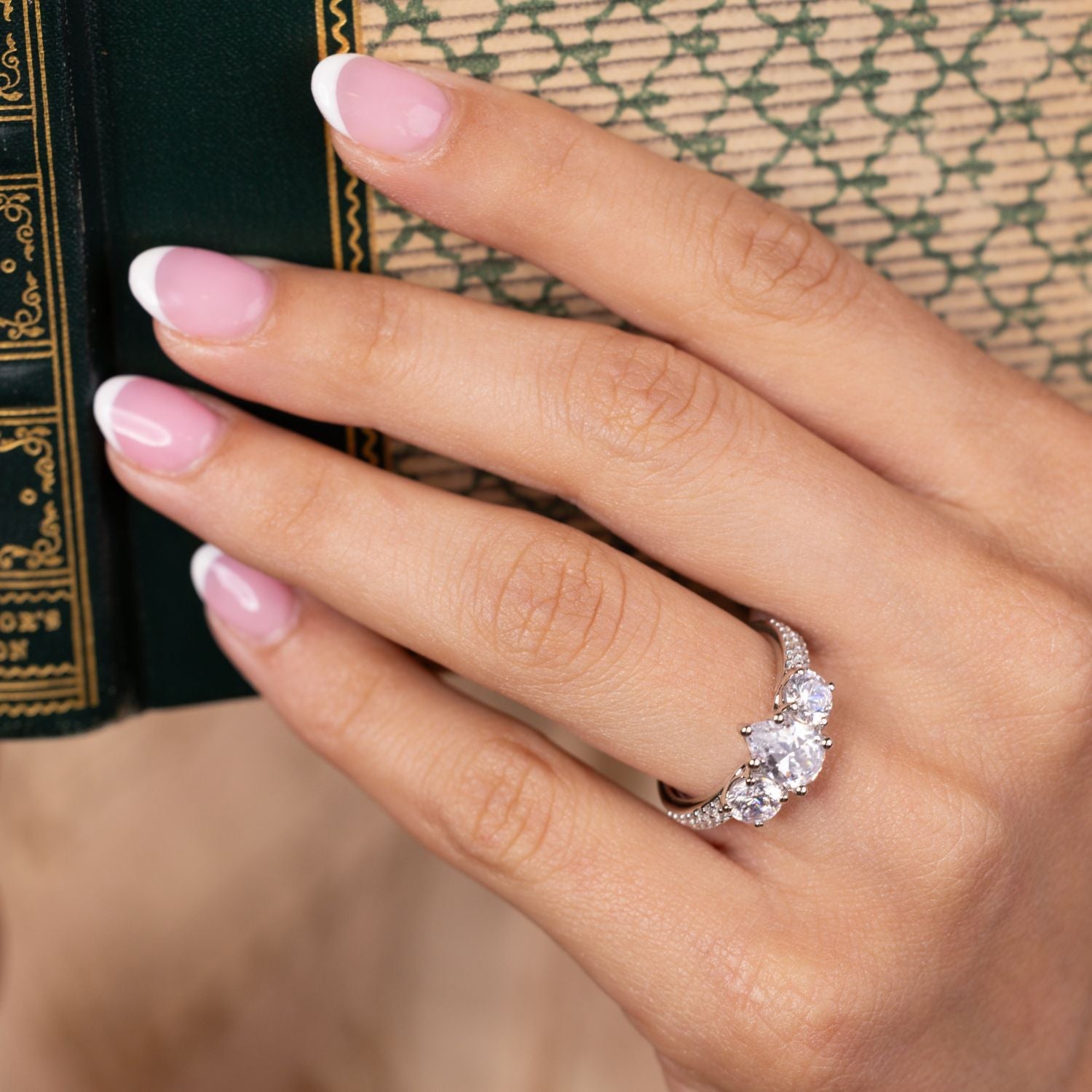 Marquise Shaped Three Stone Lab Grown Diamond Engagement Ring