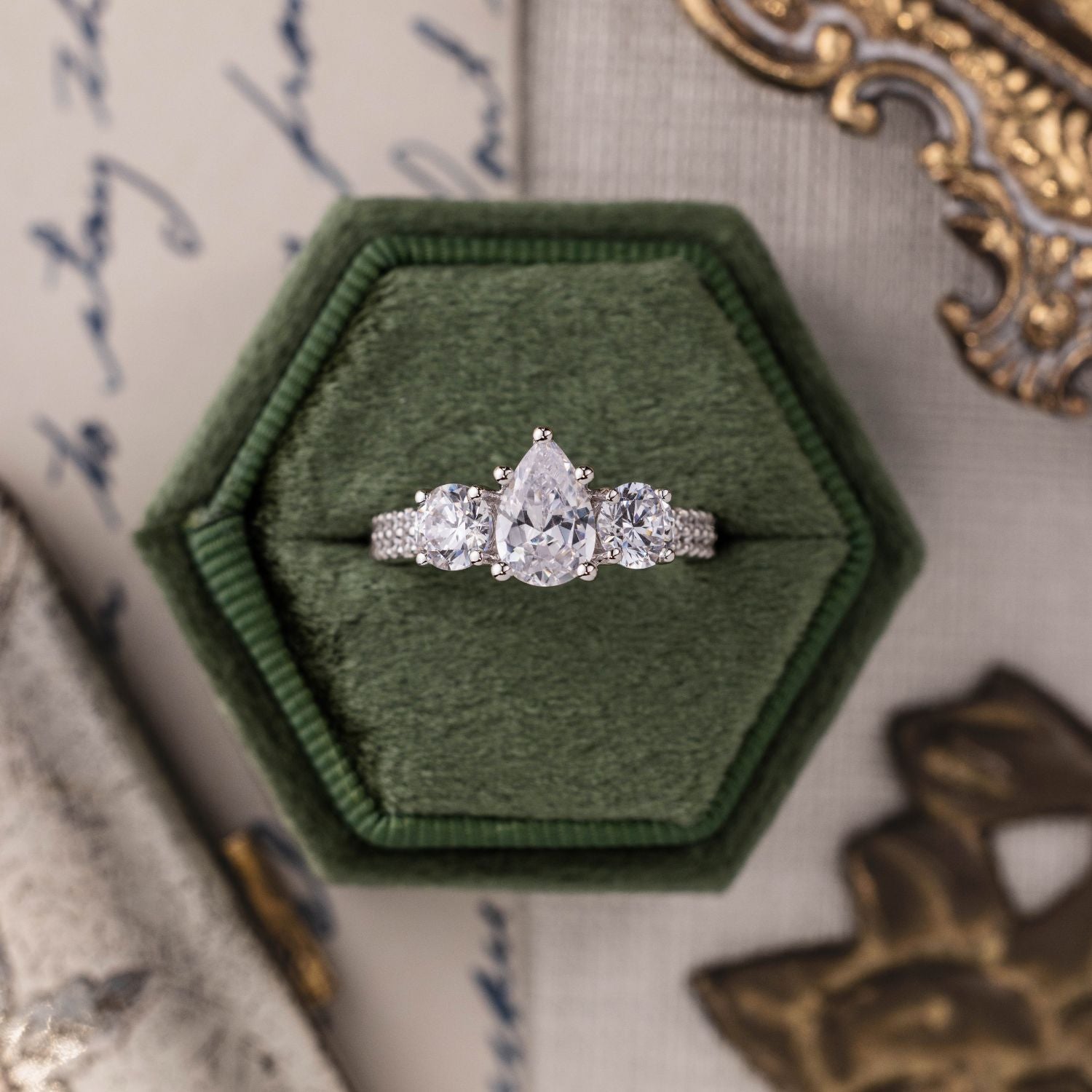 Marquise Shaped Three Stone Lab Grown Diamond Engagement Ring