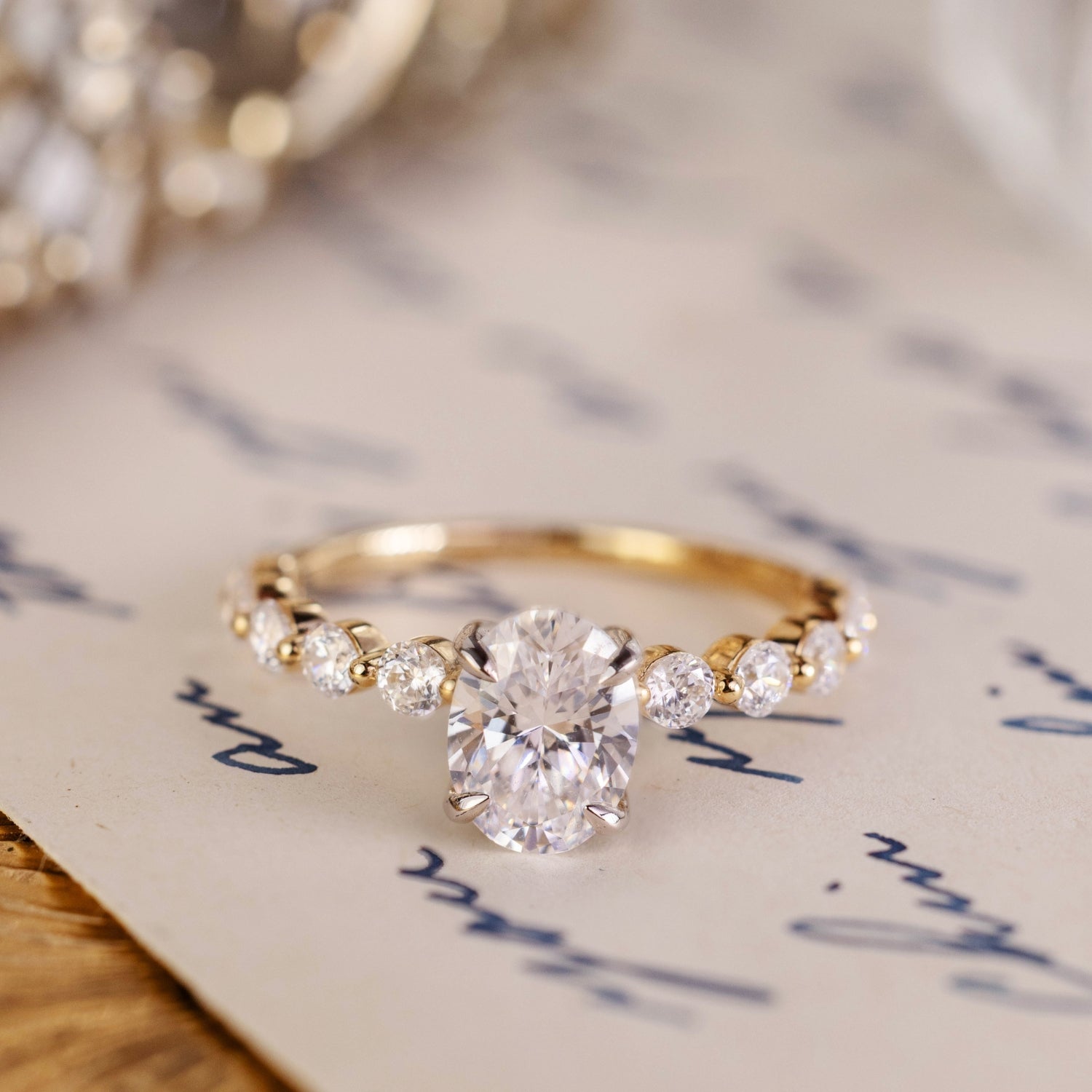 Marquise Shaped Three Stone Lab Grown Diamond Engagement Ring